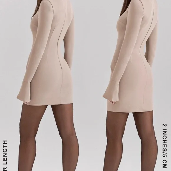 House of CB MAHALIA Taupe Long Sleeve Mini Dress Small S 4-6 Tall $269 - Picture 5 of 9